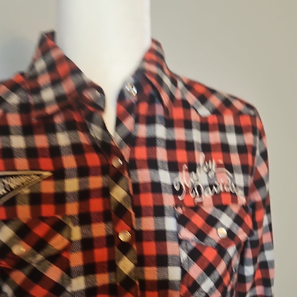 Harley-Davidson Plaid Pattern Checkered Button-Do… - image 4